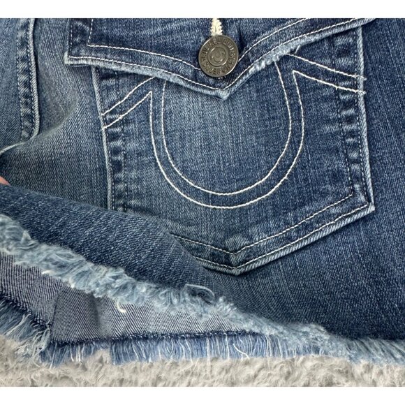 True Religion Womens Low-Rise Keira Denim Shorts Size 27 Distressed Frayed Hem N - Picture 15 of 16
